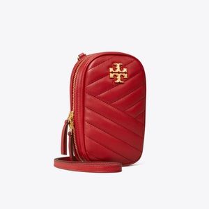 Tory Burch Red Quilted Leather Crossbody Camera Bag with Gold Logo